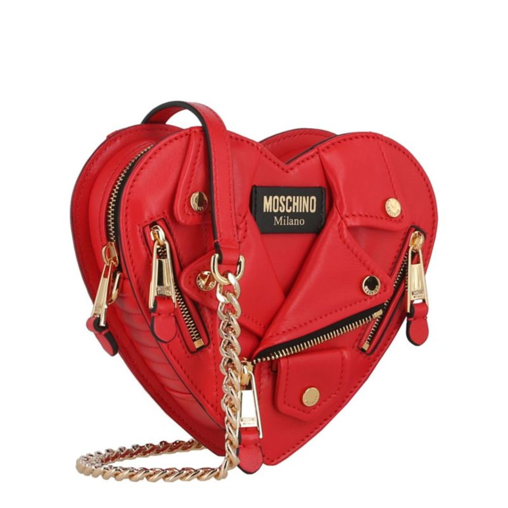 Moschino Heart Biker Leather Clutch Red Womens - Picture 2 of 5